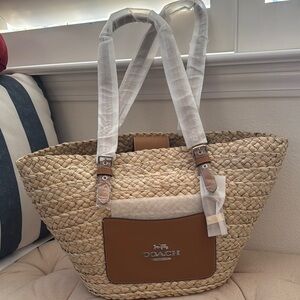 Coach Tan and Brown Woven Tote Bag